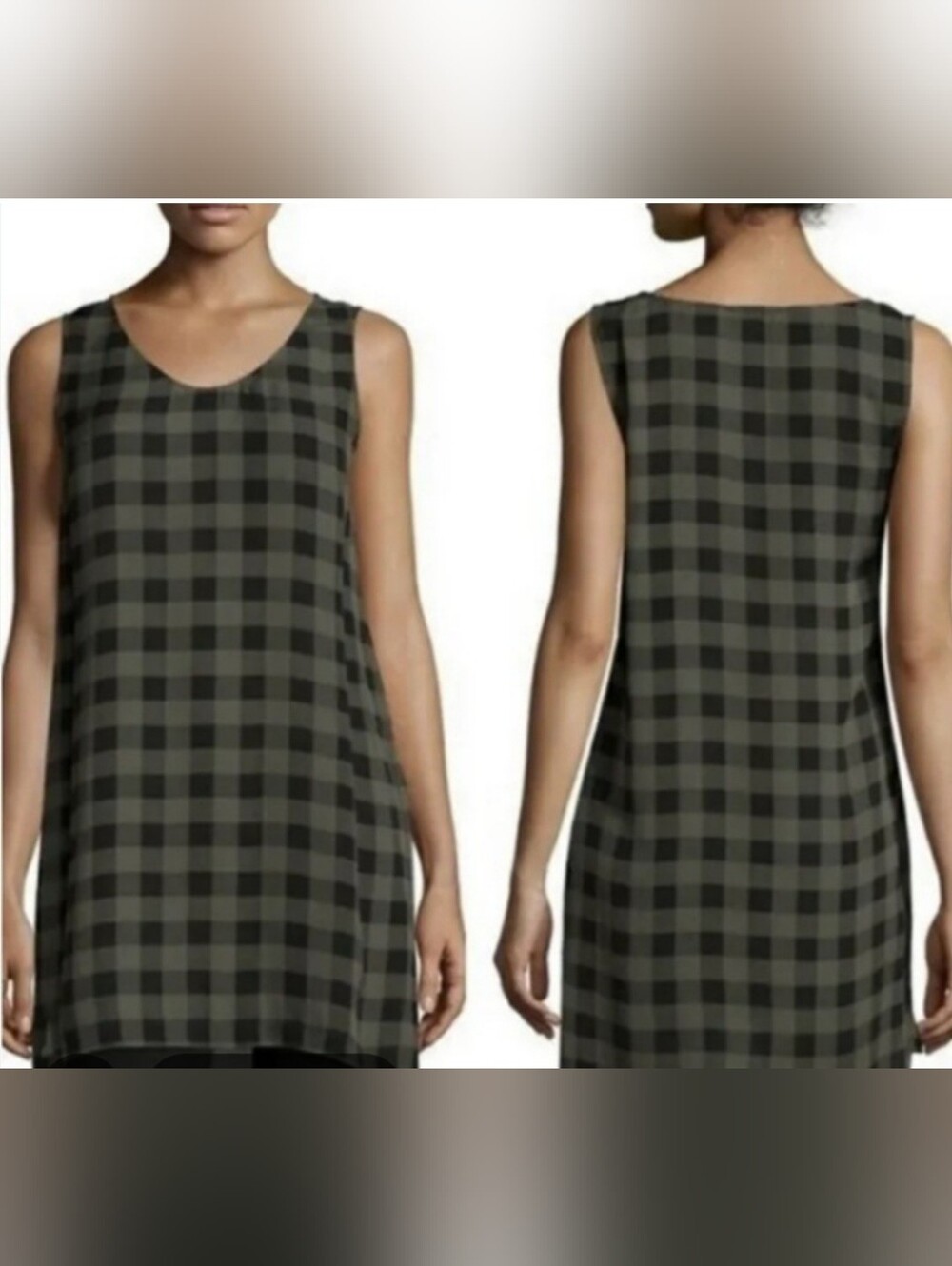 Eileen Fisher 100% Silk Buffalo Plaid Sleeveless Tunic Dress, Size XSmall, NWOT